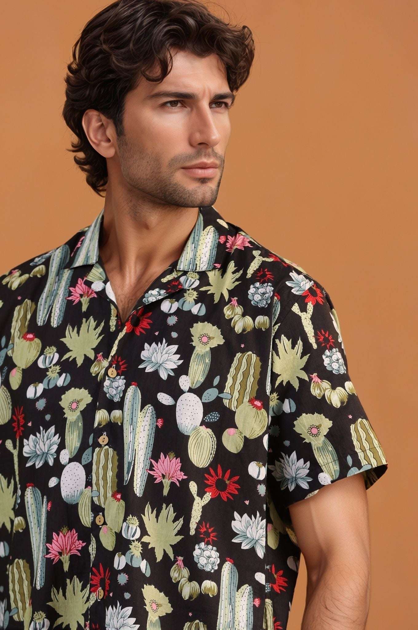 トップス NEIGHBORHOOD SRL Cactus Print Shirt M black-cactus-handcrafted-mens-