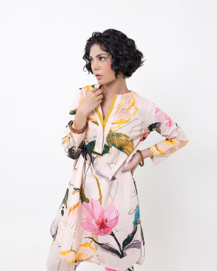 Elegant Floral Kurta Set – Multi-Colour Cotton Co-ord Set for Women