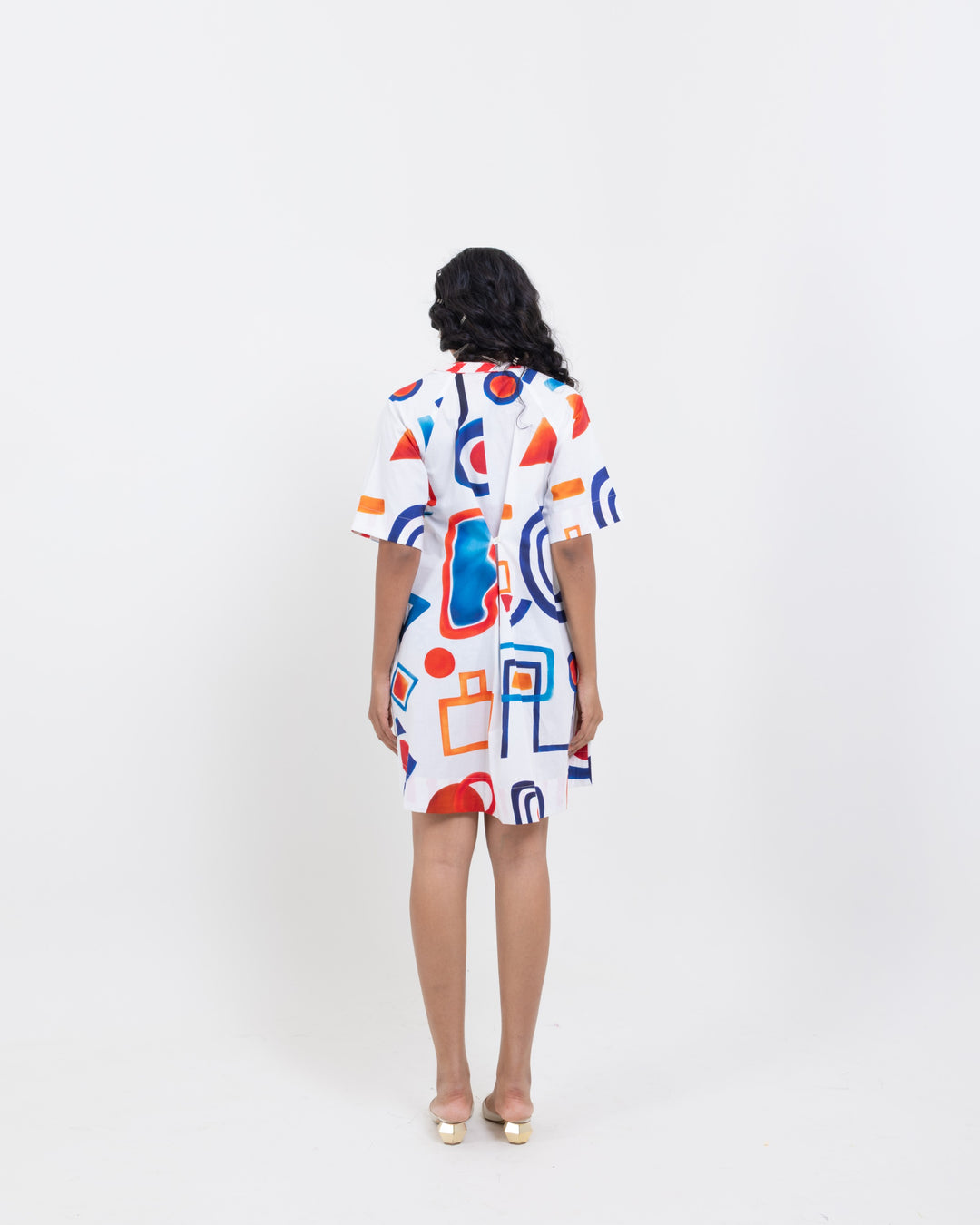 Abstract Art Cotton Shirt Dress – Multi-Colour Short Dress for Women