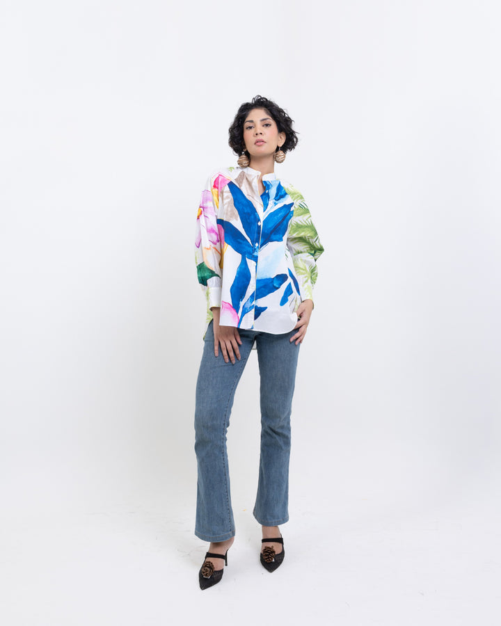 Botanical Bliss Printed Cotton Shirt – Multi-Colour Casual Shirt for Women
