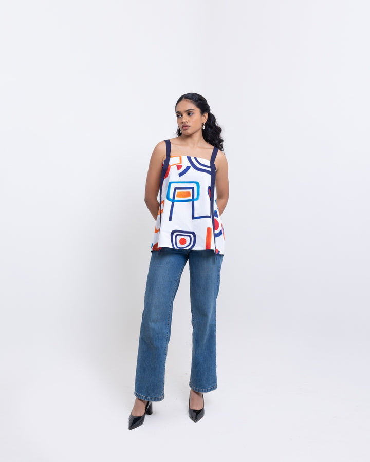 Artistic Abstract Printed Cotton Top – Multi-Colour for Women