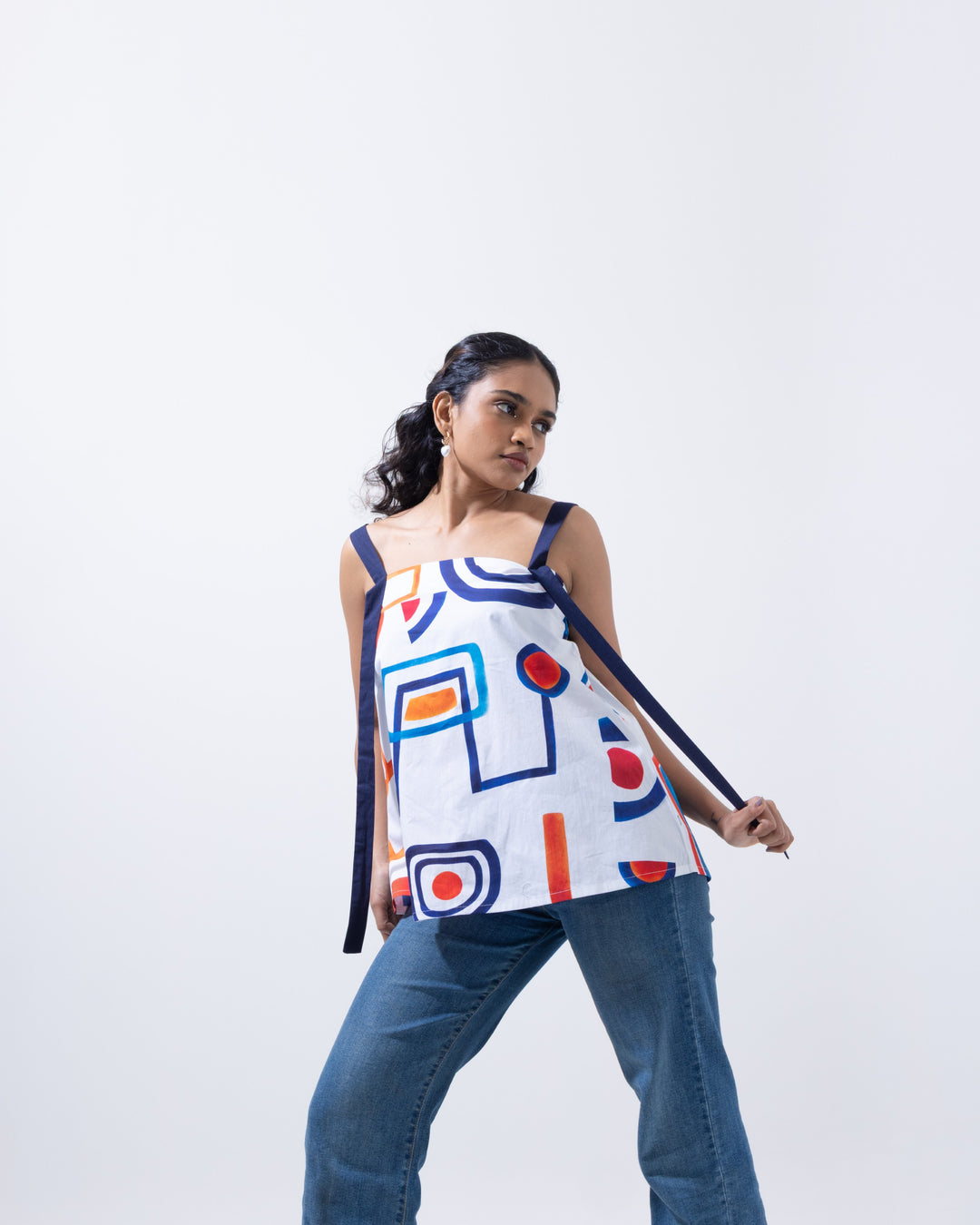 Artistic Abstract Printed Cotton Top – Multi-Colour for Women