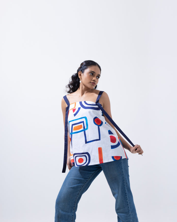 Artistic Abstract Printed Cotton Top – Multi-Colour for Women