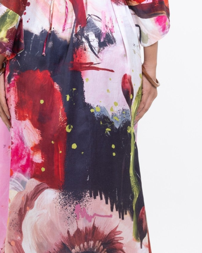 Abstract Art Silk Kimono Dress