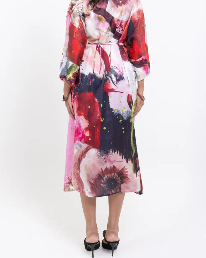 Abstract Art Silk Kimono Dress