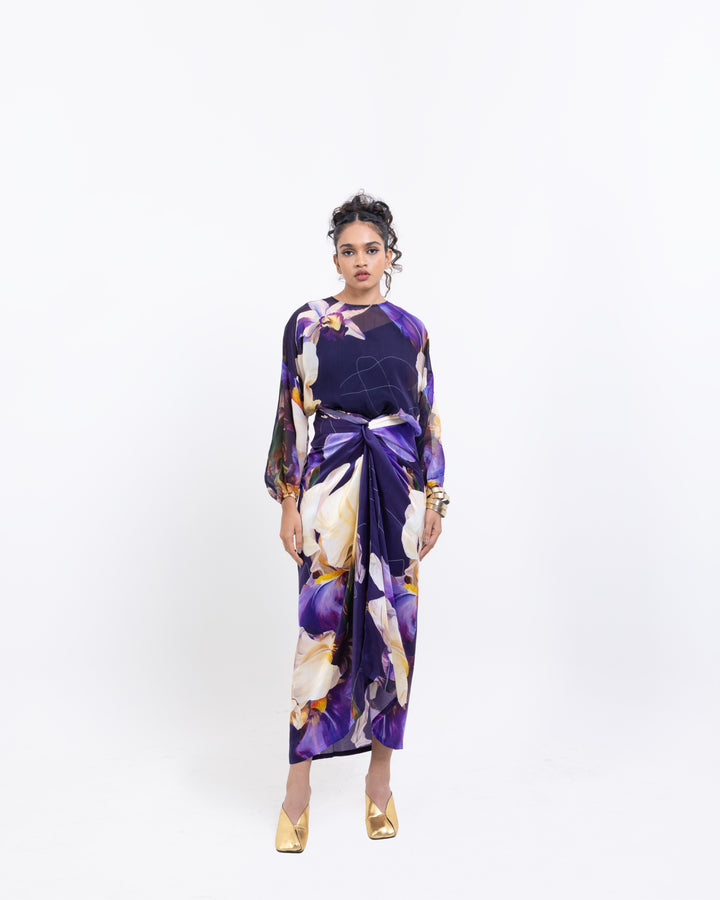 Floral Print Sheer Organza Top – Purple Spaghetti Strap Orgenga Blouse