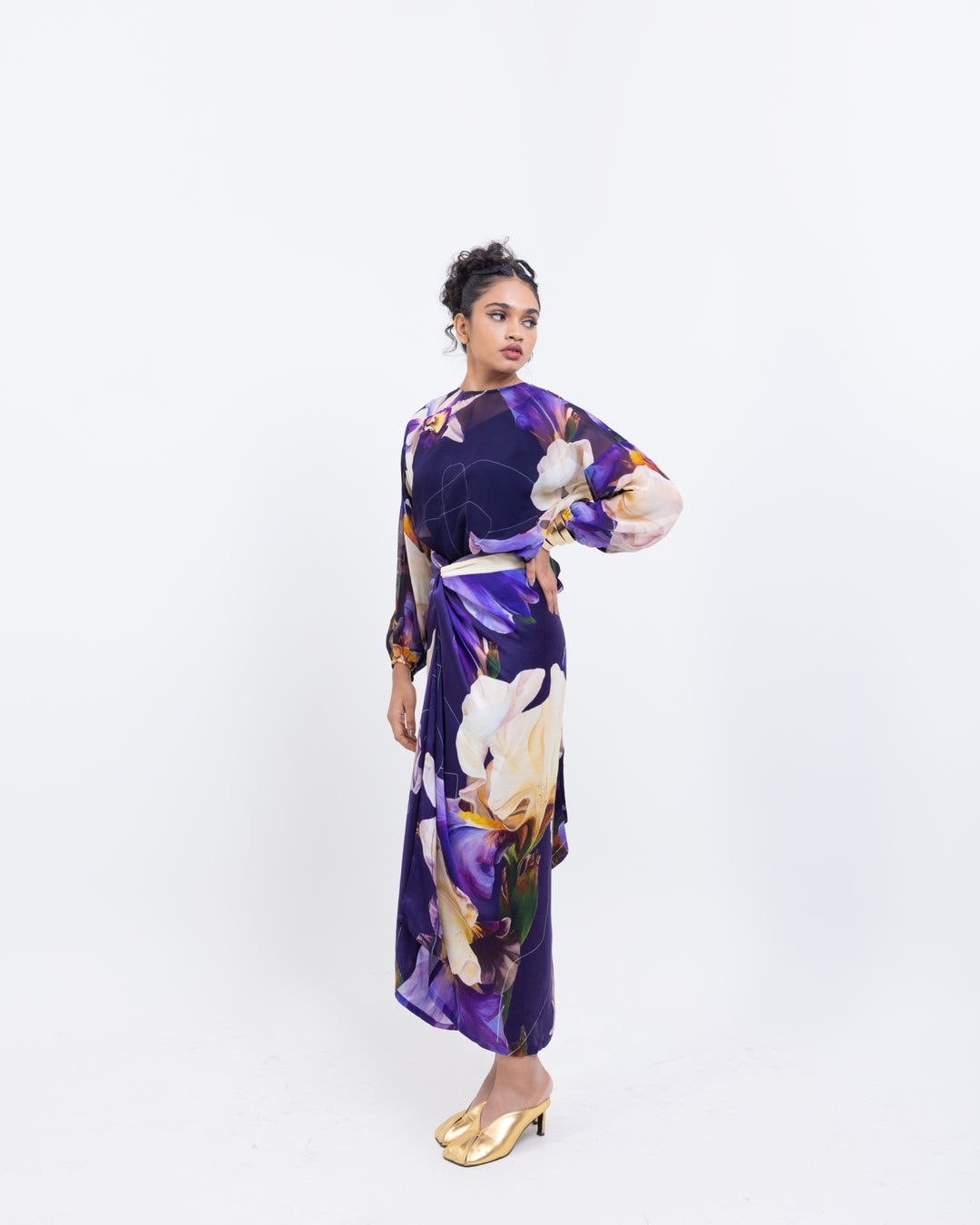 Floral Print Sheer Organza Top – Purple Spaghetti Strap Orgenga Blouse
