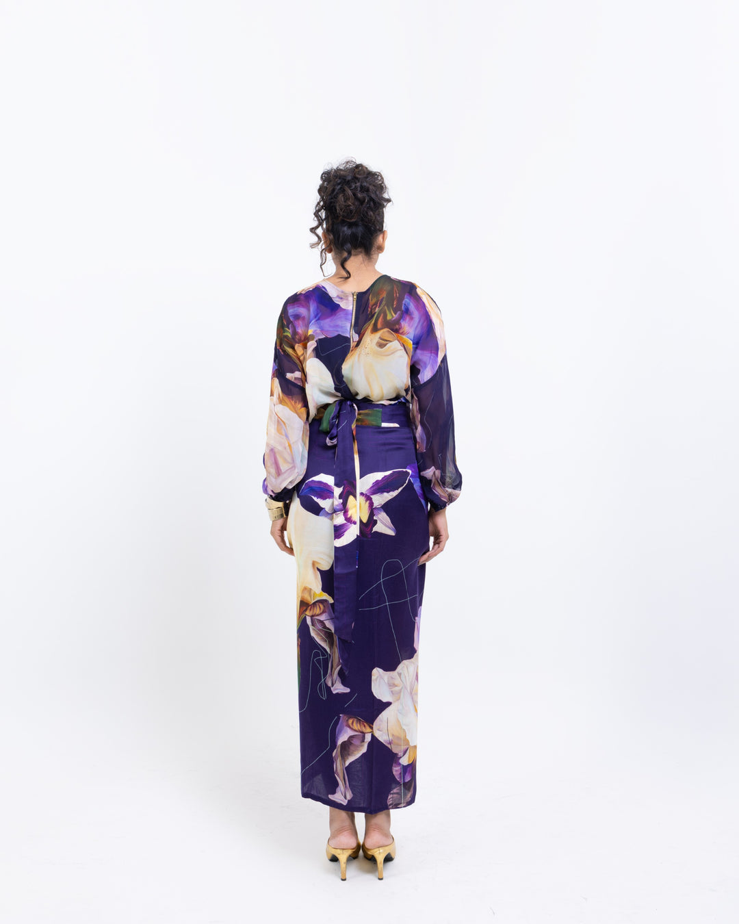 Floral Print Sheer Organza Top – Purple Spaghetti Strap Orgenga Blouse