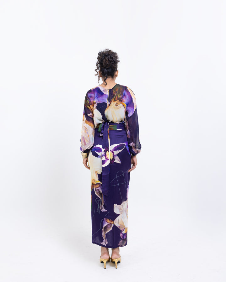 Floral Print Sheer Organza Top – Purple Spaghetti Strap Orgenga Blouse