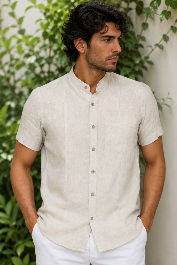 Trevor Ecru Linen Shirt – Half Sleeve & Mandarin Collar (Copy)