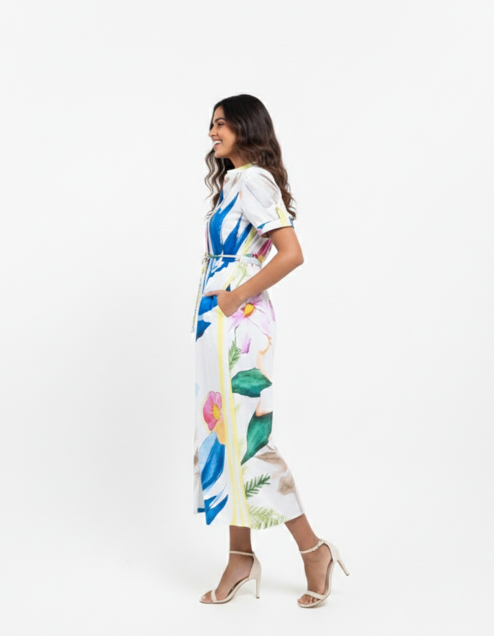 Floral Canvas Cotton Midi Dress