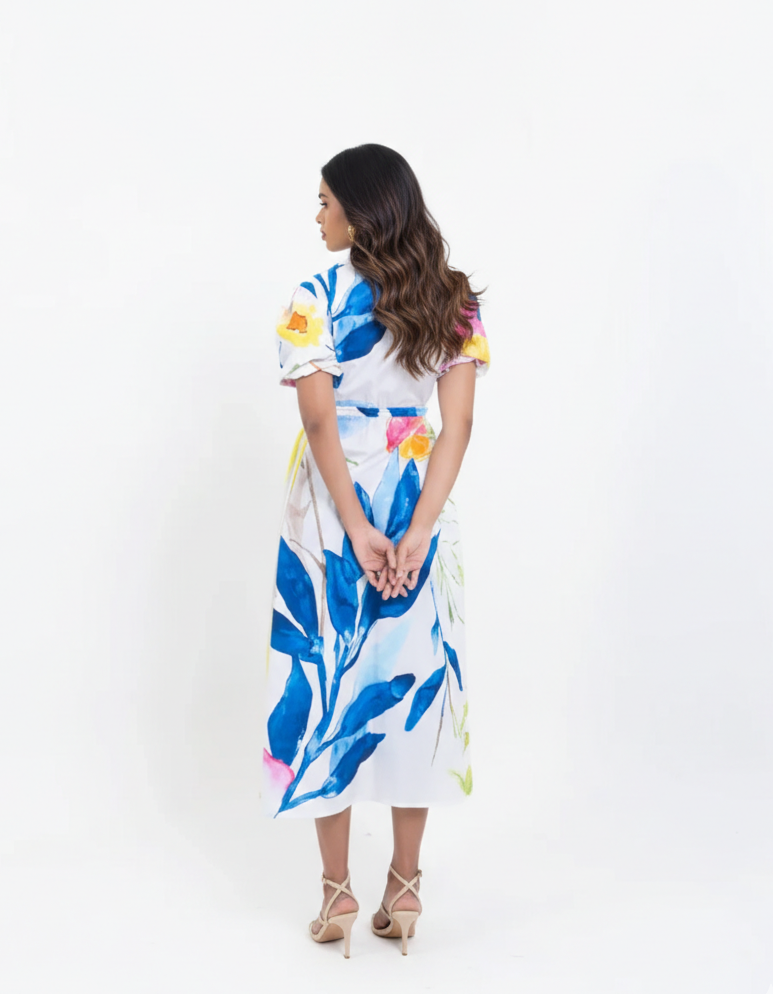 Floral Canvas Cotton Midi Dress