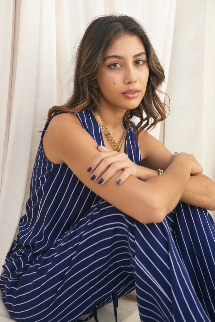 Jasmine Tie Top & Galea Pants Royal Blue Stripe Rayon