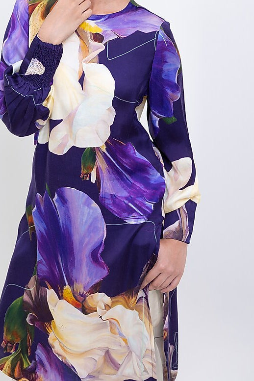Jamuni Purple Co-Ord Set – Vegan Silk Iris Floral Top & Pant