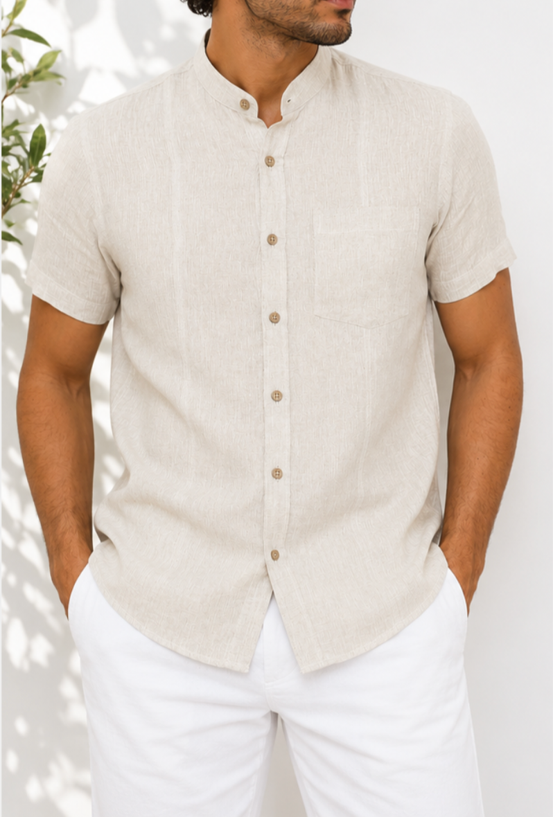 Trevor Ecru Linen Shirt – Half Sleeve & Mandarin Collar (Copy)
