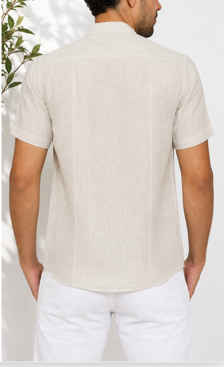 Trevor Ecru Linen Shirt – Half Sleeve & Mandarin Collar (Copy)