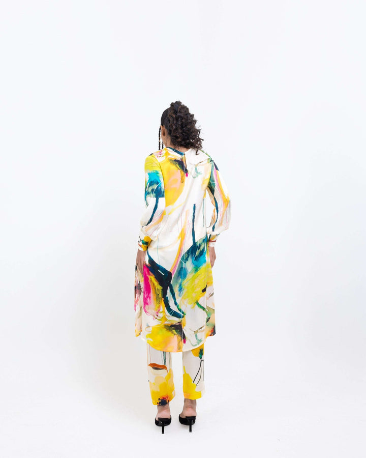 Abstract Elegant Vegan Silk Co Ord Set – Multi - Colour Embroidered Top & Skirt Set - The Organico