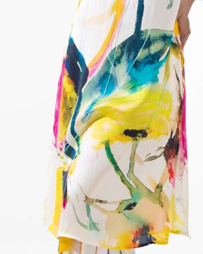 Abstract Elegant Vegan Silk Co Ord Set – Multi - Colour Embroidered Top & Skirt Set - The Organico