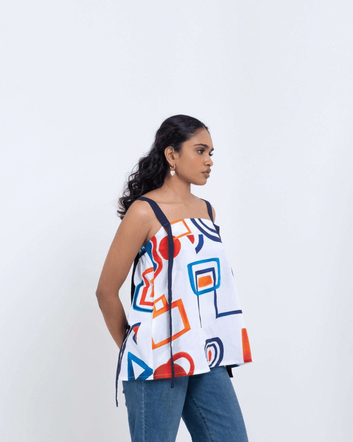 Artistic Abstract Printed Cotton Top – Multi-Colour Statement Wear for Women - The Organico