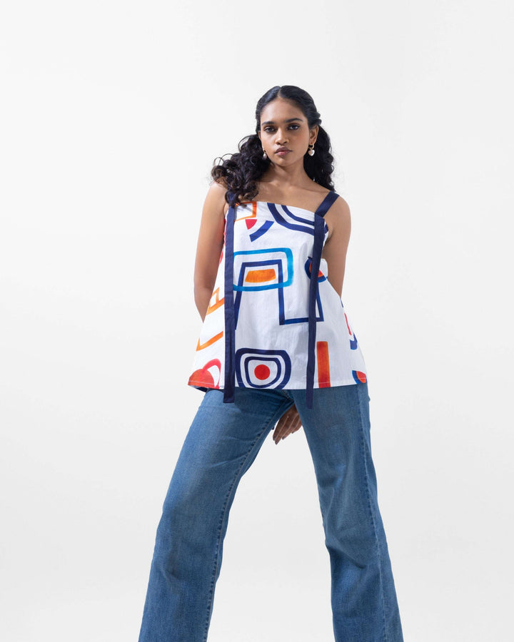 Artistic Abstract Printed Cotton Top – Multi - Colour Statement Wear for Women - The Organico