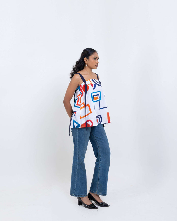 Artistic Abstract Printed Cotton Top – Multi - Colour Statement Wear for Women - The Organico