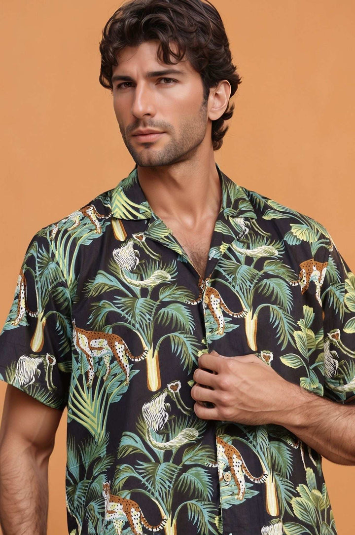 Black Monkey Green – Handcrafted Men’s Cuban Cotton Shirt | Bold Handprint | 100% Mulmul - The Organico