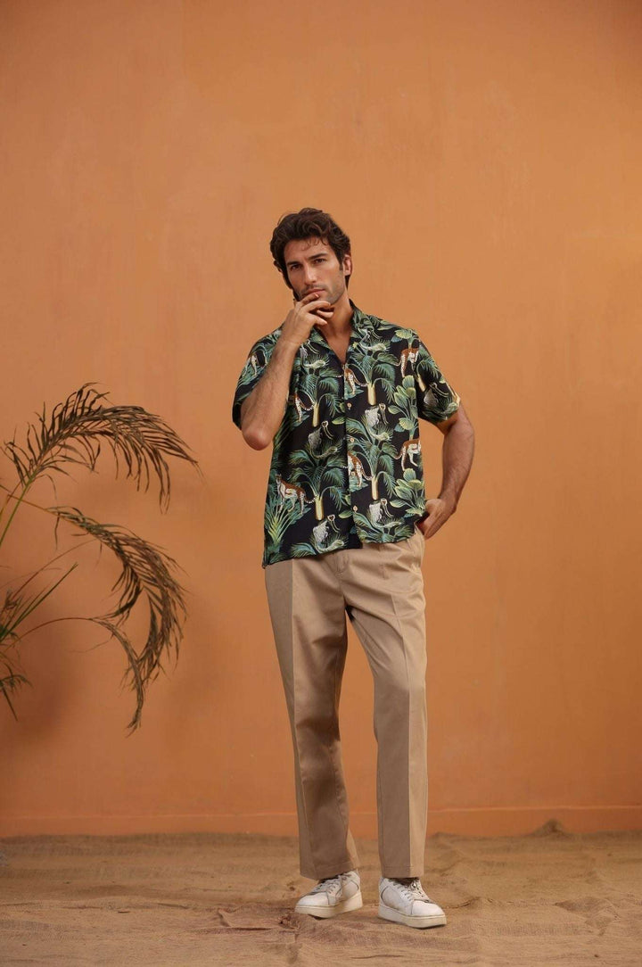 Black Monkey Green – Handcrafted Men’s Cuban Cotton Shirt | Bold Handprint | 100% Mulmul - The Organico