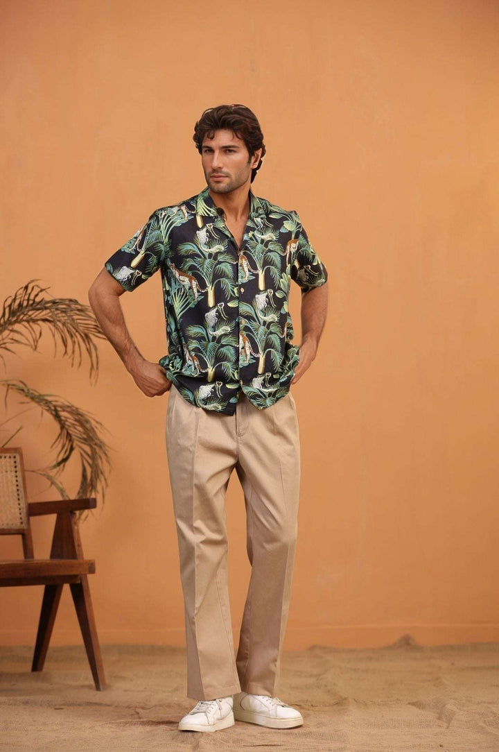 Black Monkey Green – Handcrafted Men’s Cuban Cotton Shirt | Bold Handprint | 100% Mulmul - The Organico