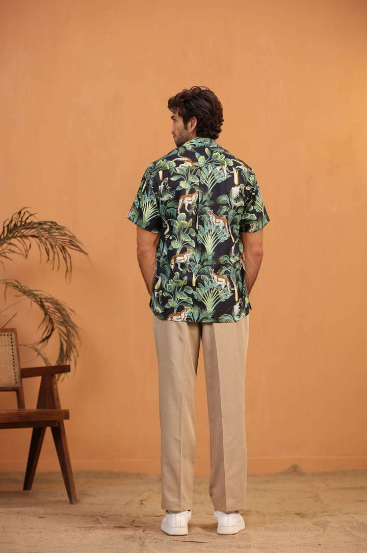 Black Monkey Green – Handcrafted Men’s Cuban Cotton Shirt | Bold Handprint | 100% Mulmul - The Organico