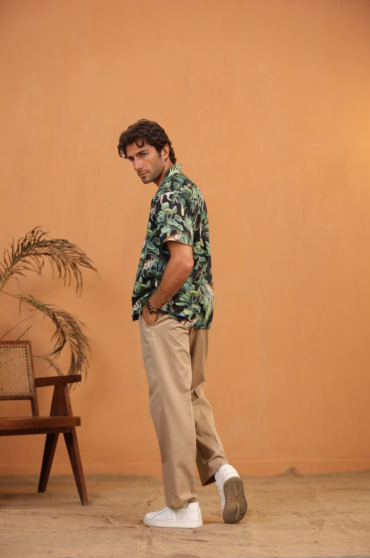 Black Monkey Green – Handcrafted Men’s Cuban Cotton Shirt | Bold Handprint | 100% Mulmul - The Organico