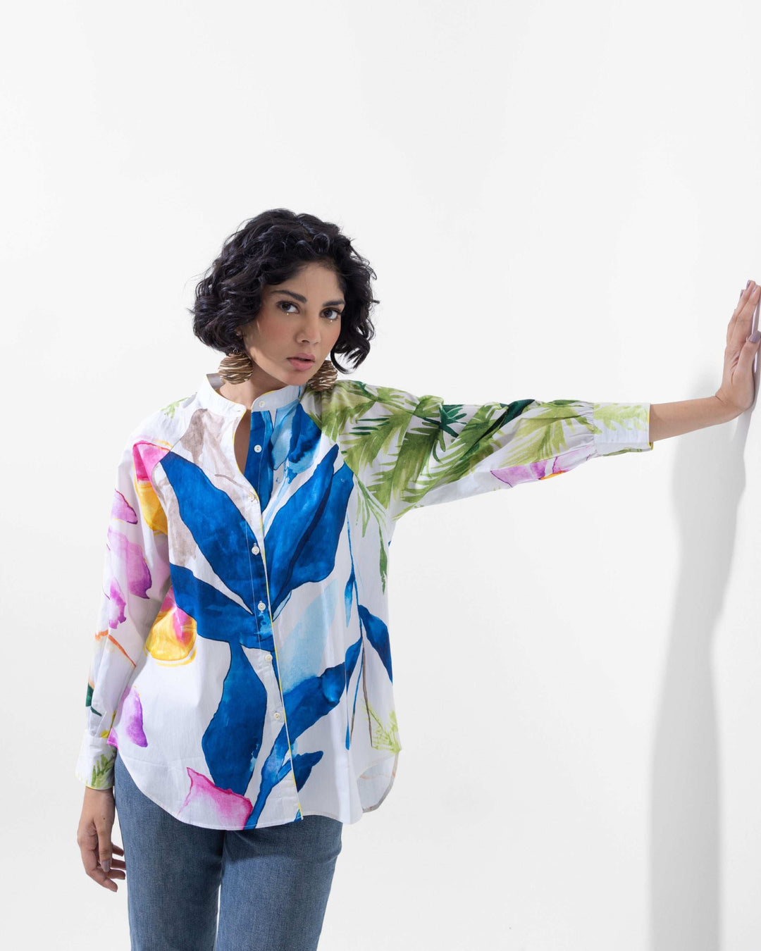 Botanical Bliss Printed Cotton Shirt – Multi - Colour Casual Shirt for Women - The Organico