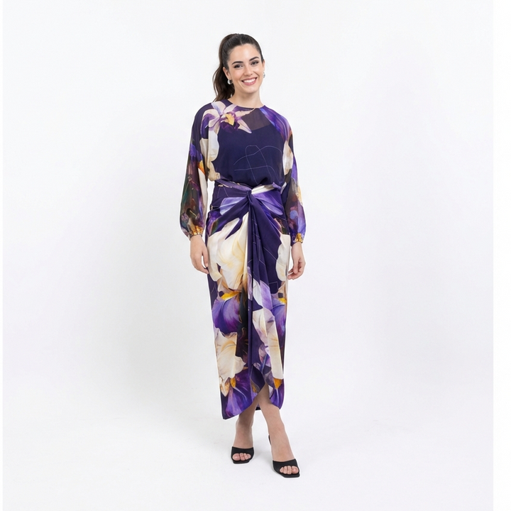 Multi-Colour Printed Vegan Silk Wrap Skirt