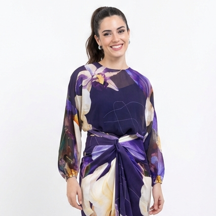 Purple Floral Sheer Organza Top