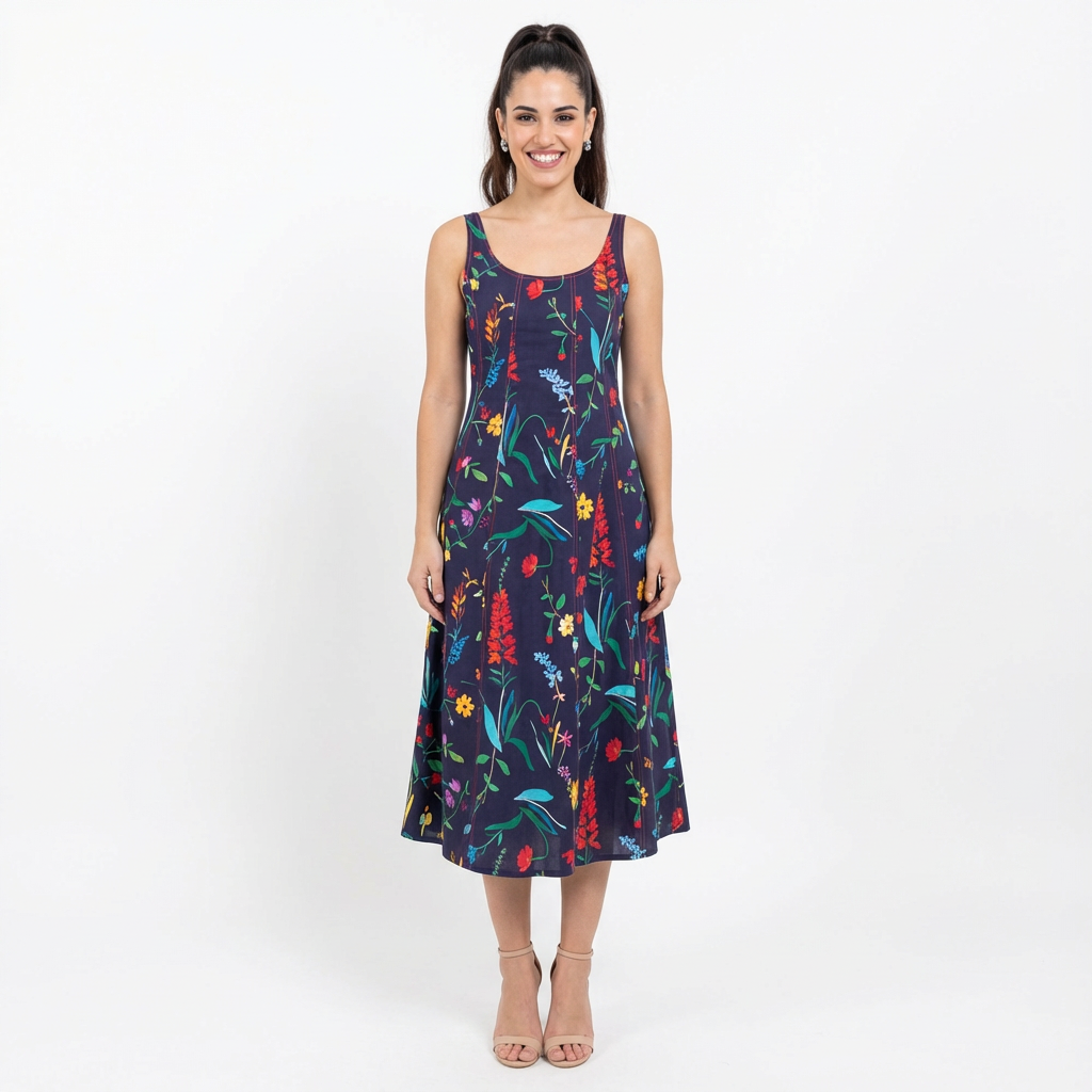 Watercolour Floral Cotton Midi Dress