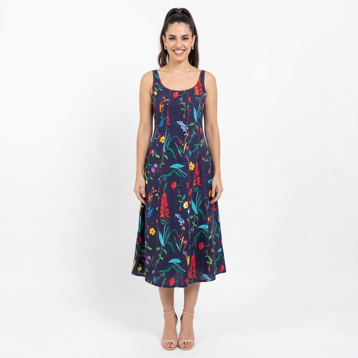 Watercolour Floral Cotton Midi Dress