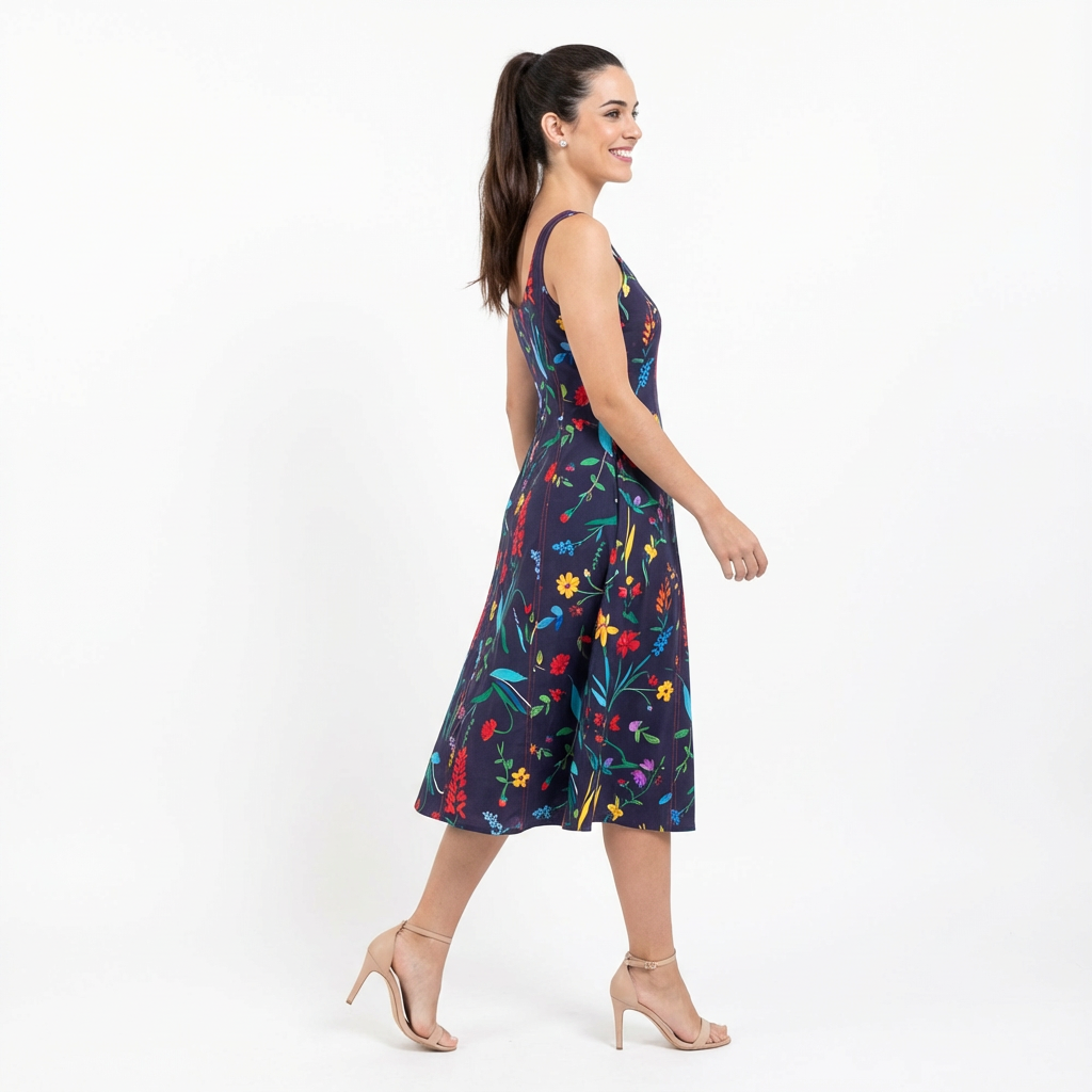 Watercolour Floral Cotton Midi Dress