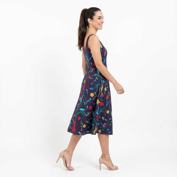 Watercolour Floral Cotton Midi Dress