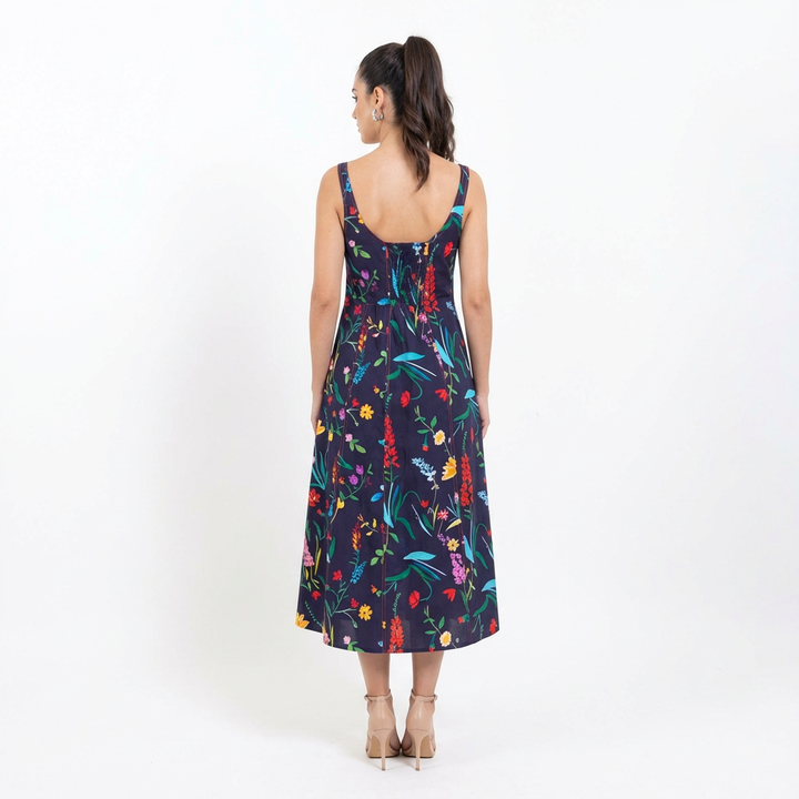 Watercolour Floral Cotton Midi Dress