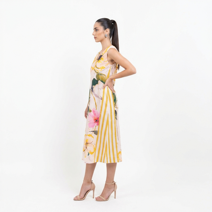 Artistic Floral Cotton Midi Dress