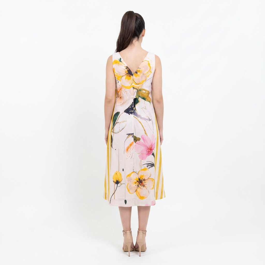 Artistic Floral Cotton Midi Dress