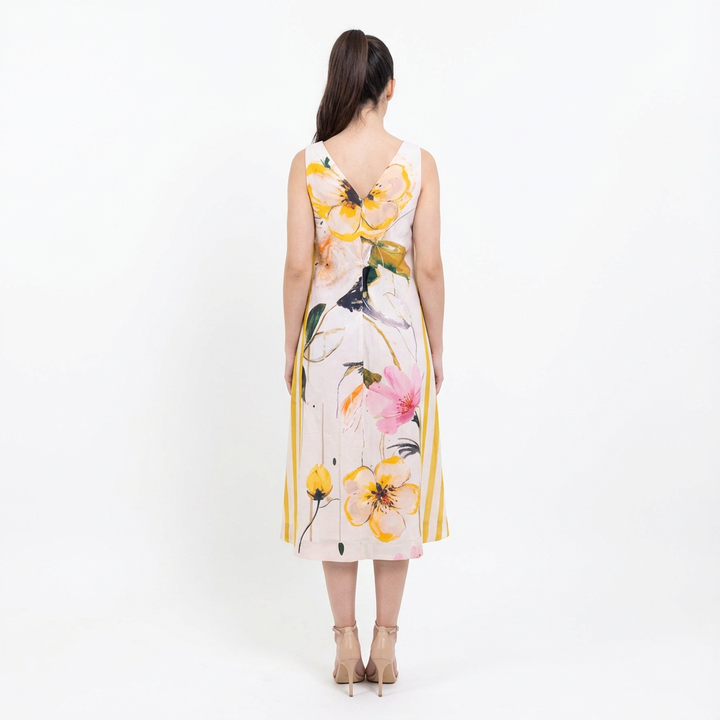 Artistic Floral Cotton Midi Dress
