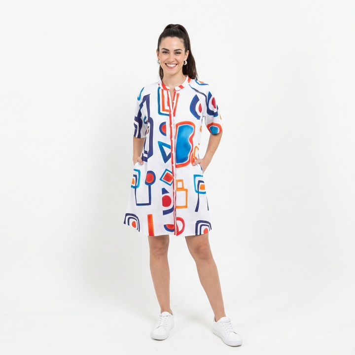 Abstract Art Cotton Shirt Dress