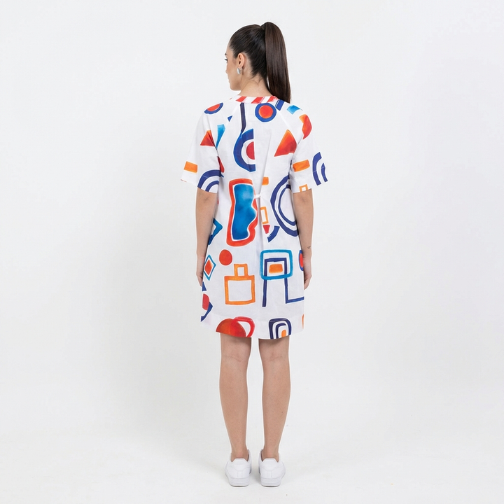 Abstract Art Cotton Shirt Dress