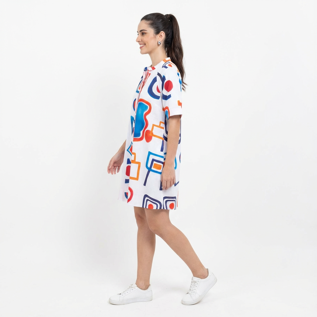 Abstract Art Cotton Shirt Dress