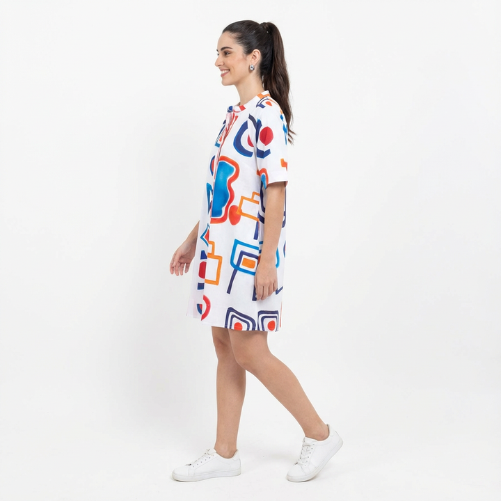 Abstract Art Cotton Shirt Dress