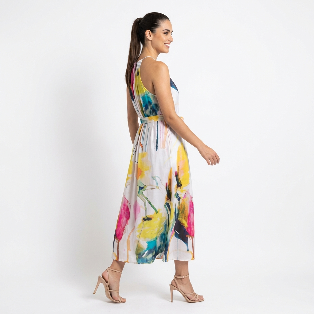 Midnight Bloom High-Neck Halter Maxi Dress