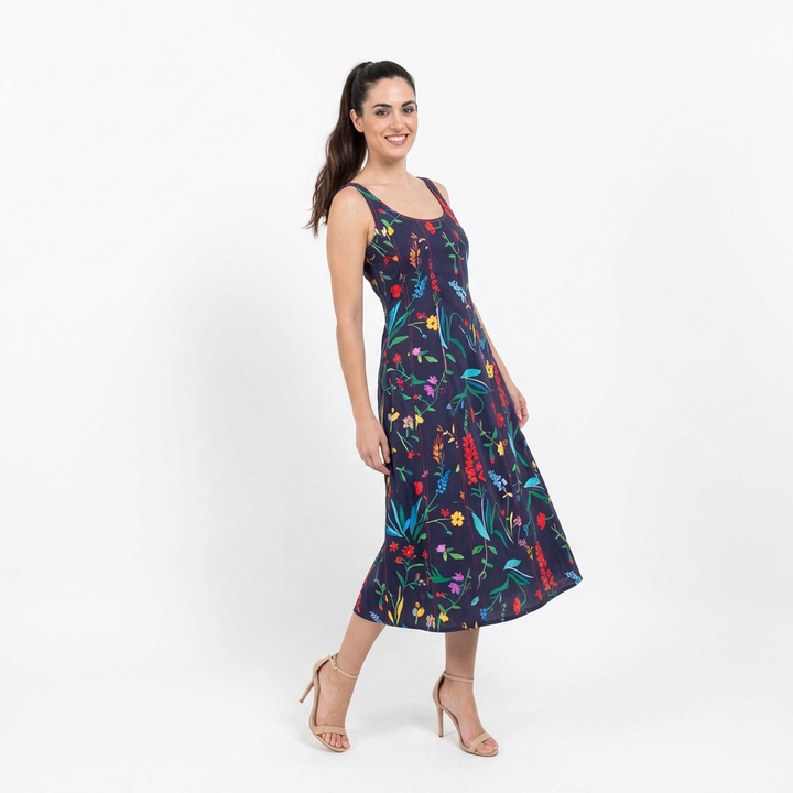 Watercolour Floral Cotton Midi Dress