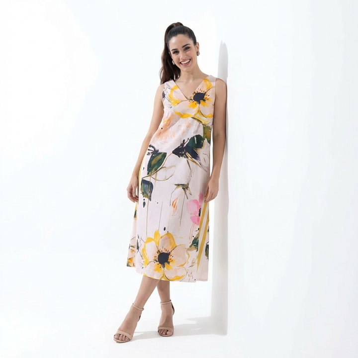 Artistic Floral Cotton Midi Dress