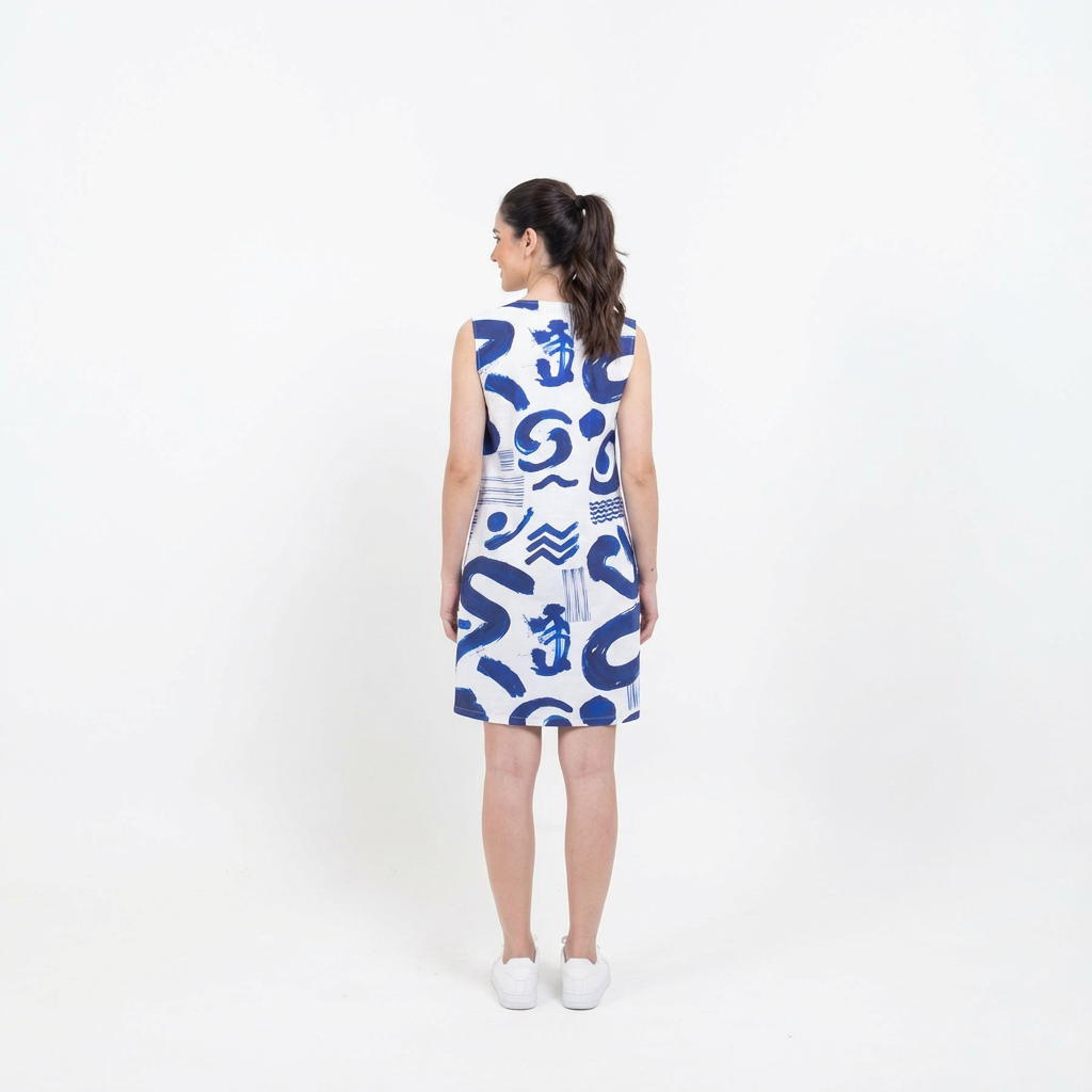 Abstract Indigo Sleeveless Sundress