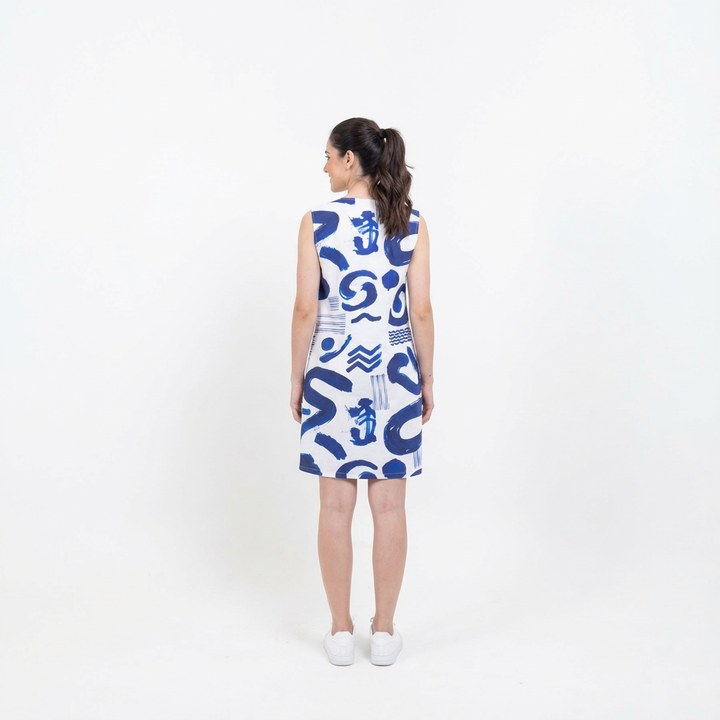 Abstract Indigo Sleeveless Sundress